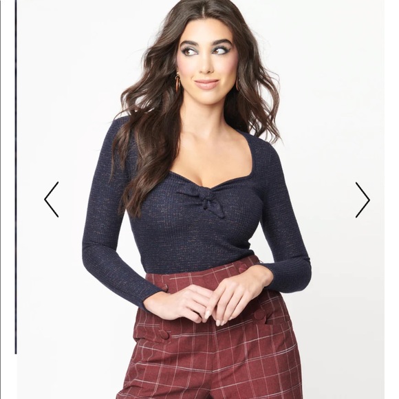 Unique Vintage Sweaters - Unique Vintage Navy Blue Tweed Maxine Top